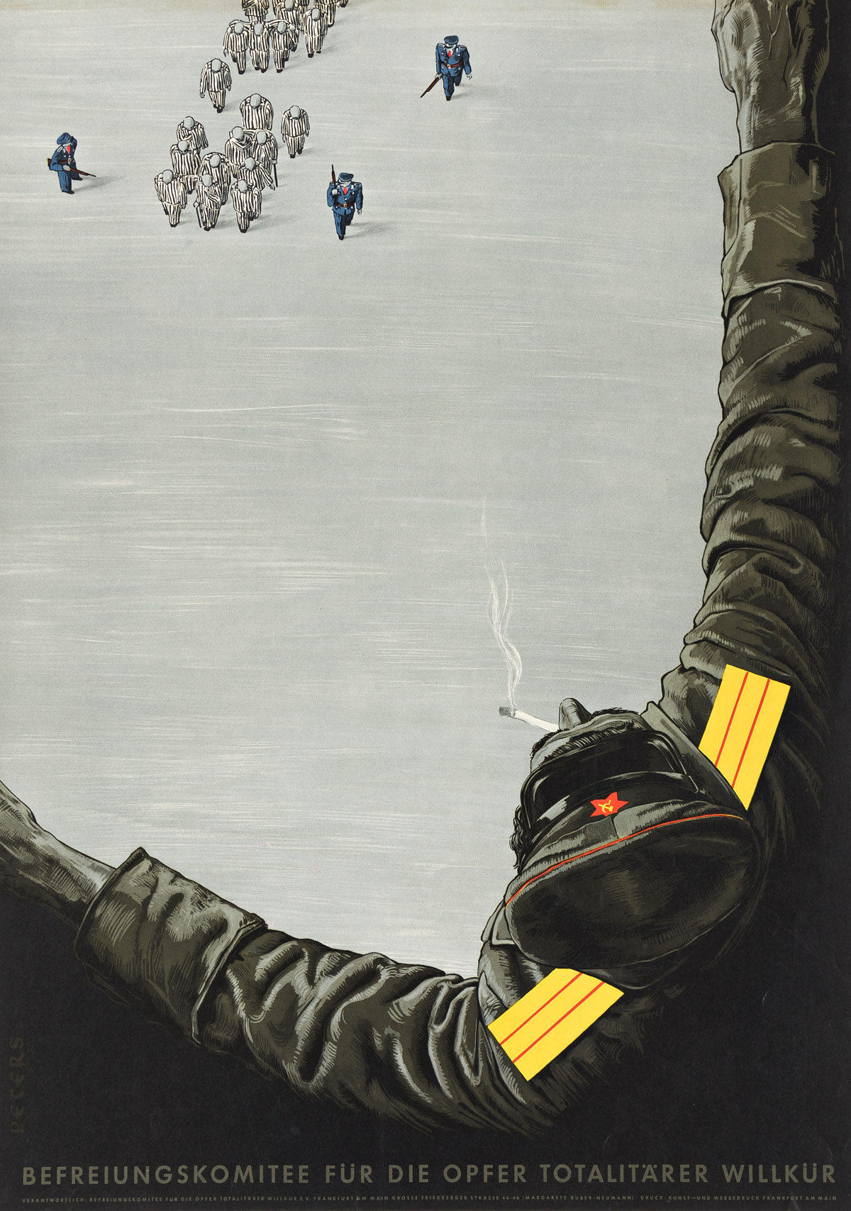 PETERS (DATES UNKNOWN).  [LIBERATION COMMITTEE FOR THE VICTIMS OF TOTALITARIAN TYRANNY]. Circa 1950. 33¼x23½ inches, 84½x59¾ cm. Kunst